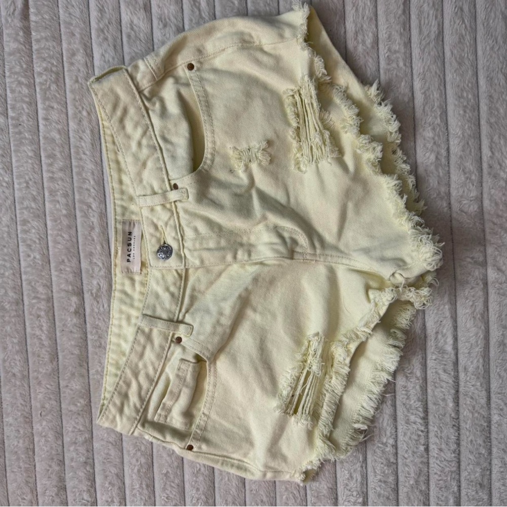 PacSun Cream Jean Shorts Distressed Cut-Off